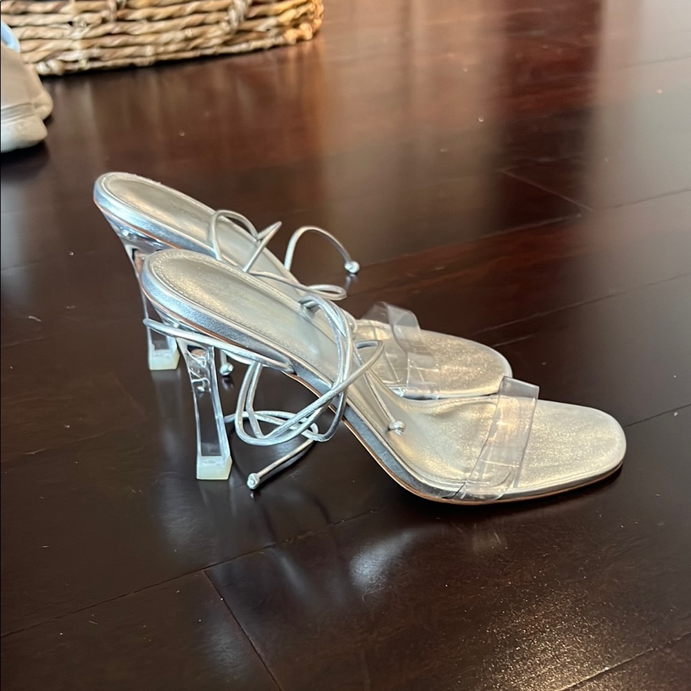 Larroude Gloria Silver Heels with Transparent Design - Picture 3 of 6